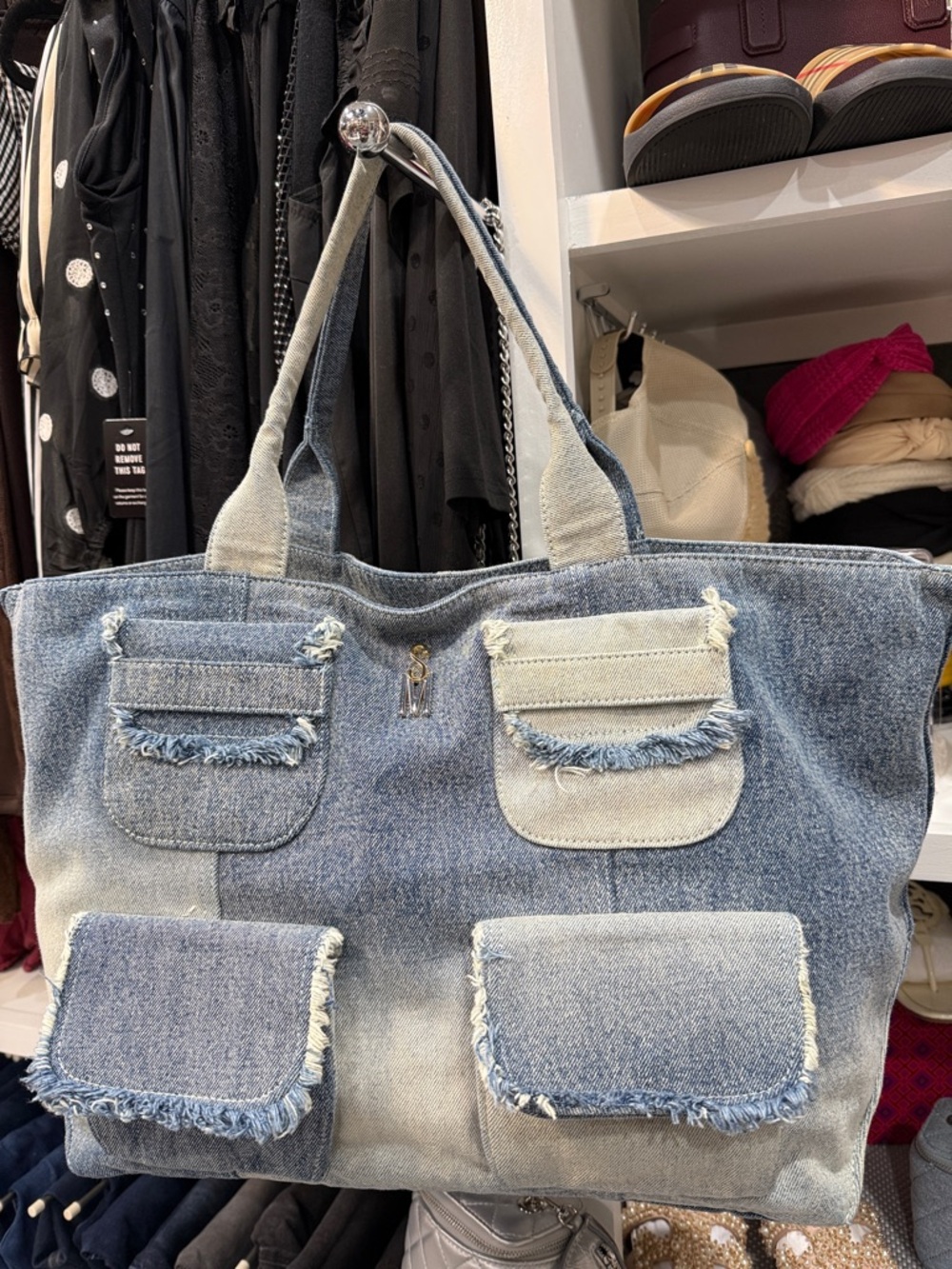 Steve Madden Denim Patch Pocket Tote Bag - Blue